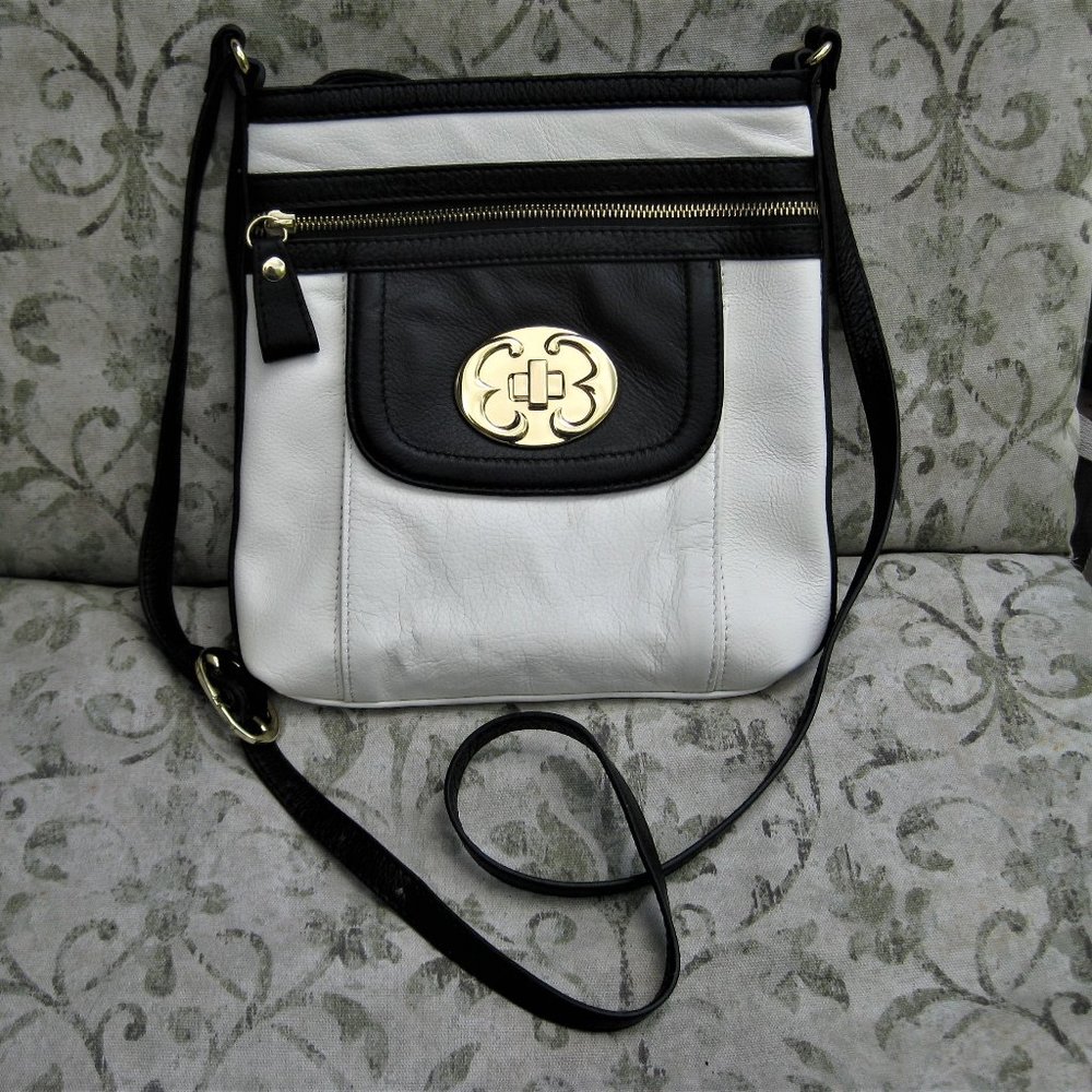 NWOT Emma Fox leather ivory & black crossbody